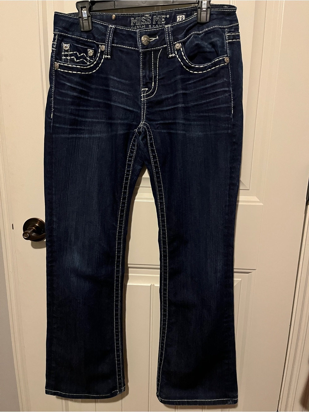 Miss Me Dark Indigo Bootcut Jeans with Contrast Stitching